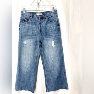 By Together High Rise Distressed Wide Leg Cropped Jeans With Raw Hem Size Medium